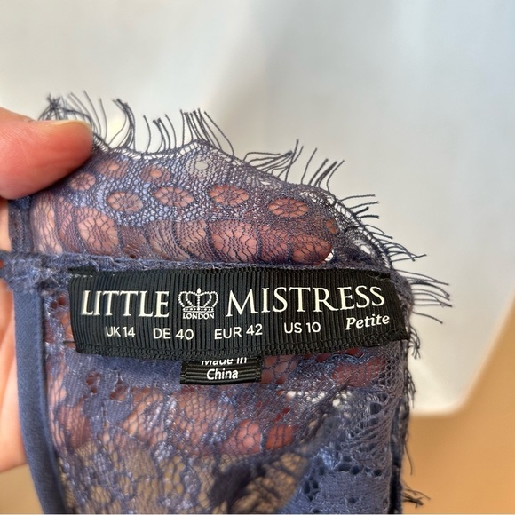 Little Mistress Blue Lace Ribbon Pleated Sleeveless Dress Size 10 - Picture 7 of 9